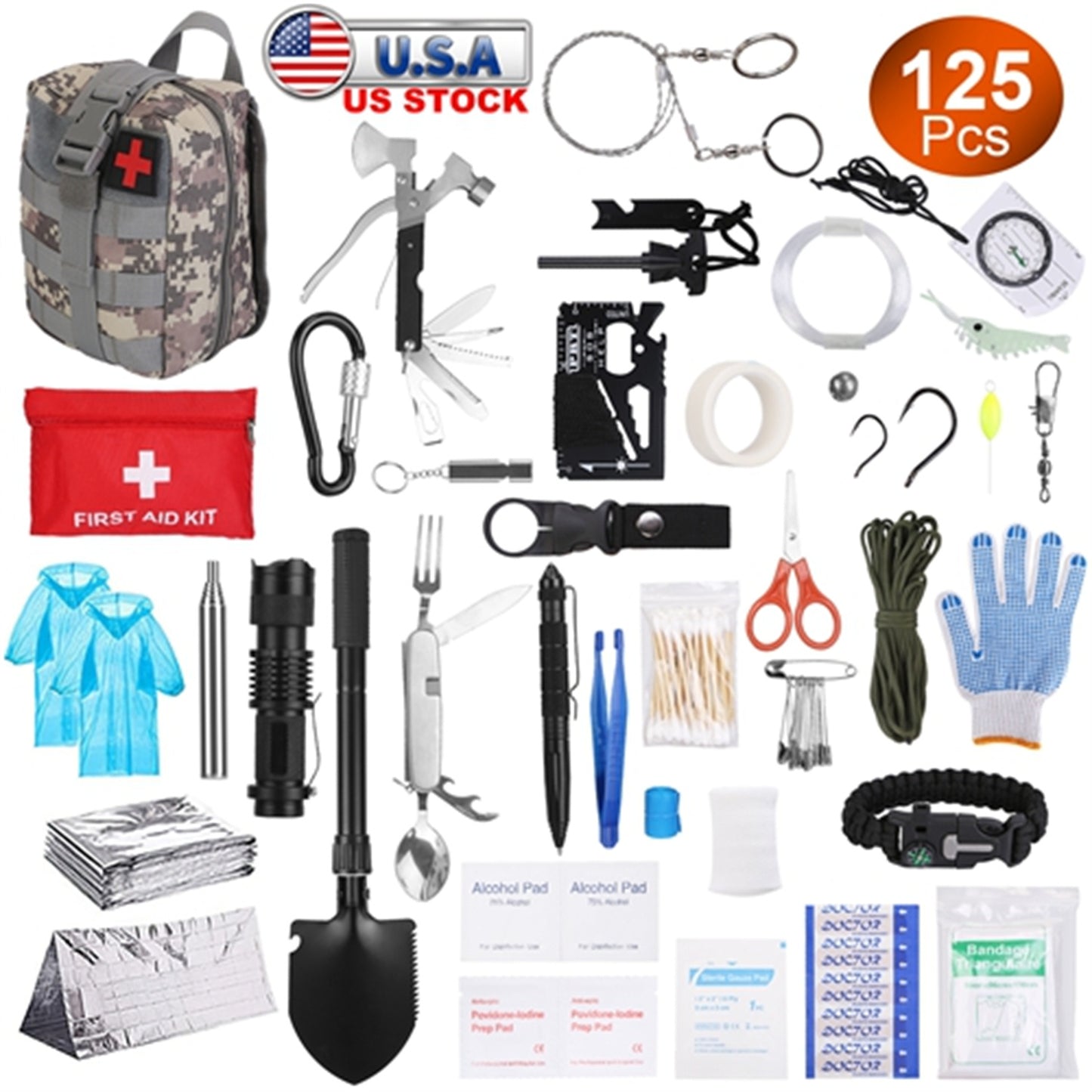 125 In 1 Survival Kit, Professional Survival Equipment, Equipment, Tools, First Aid Supplies, For SOS Emergency Tactical Hiking, Hunting, Disaster, Camping Expedition (Not Shipped On Weekends)