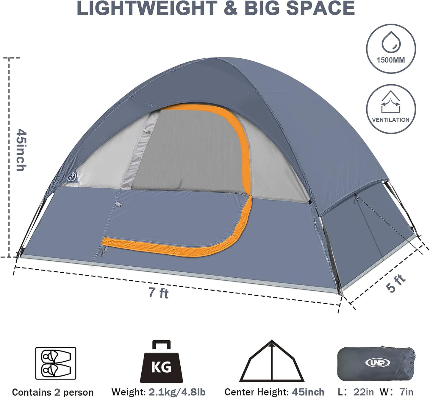 Camping Tent 2 Person, Waterproof Windproof Tent with Rainfly Easy Set up-Portable Dome Tents for Camping