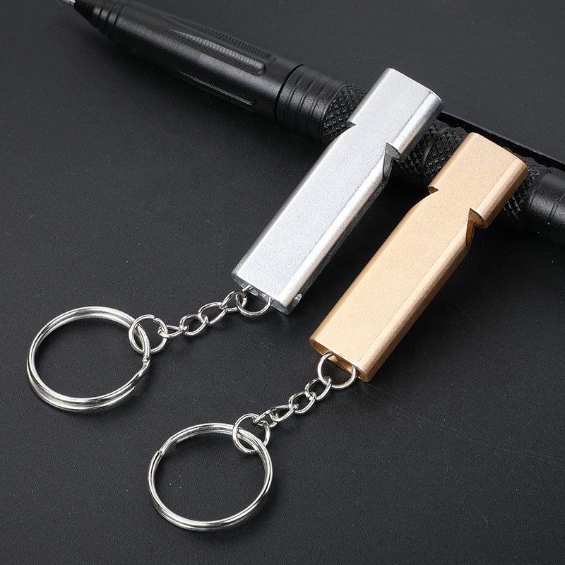 2 Pack Keychain Whistle Aluminum Alloy Double Pipe Emergency Survival WhistleMultifunction Outdoors Portable High Decibel 150dB