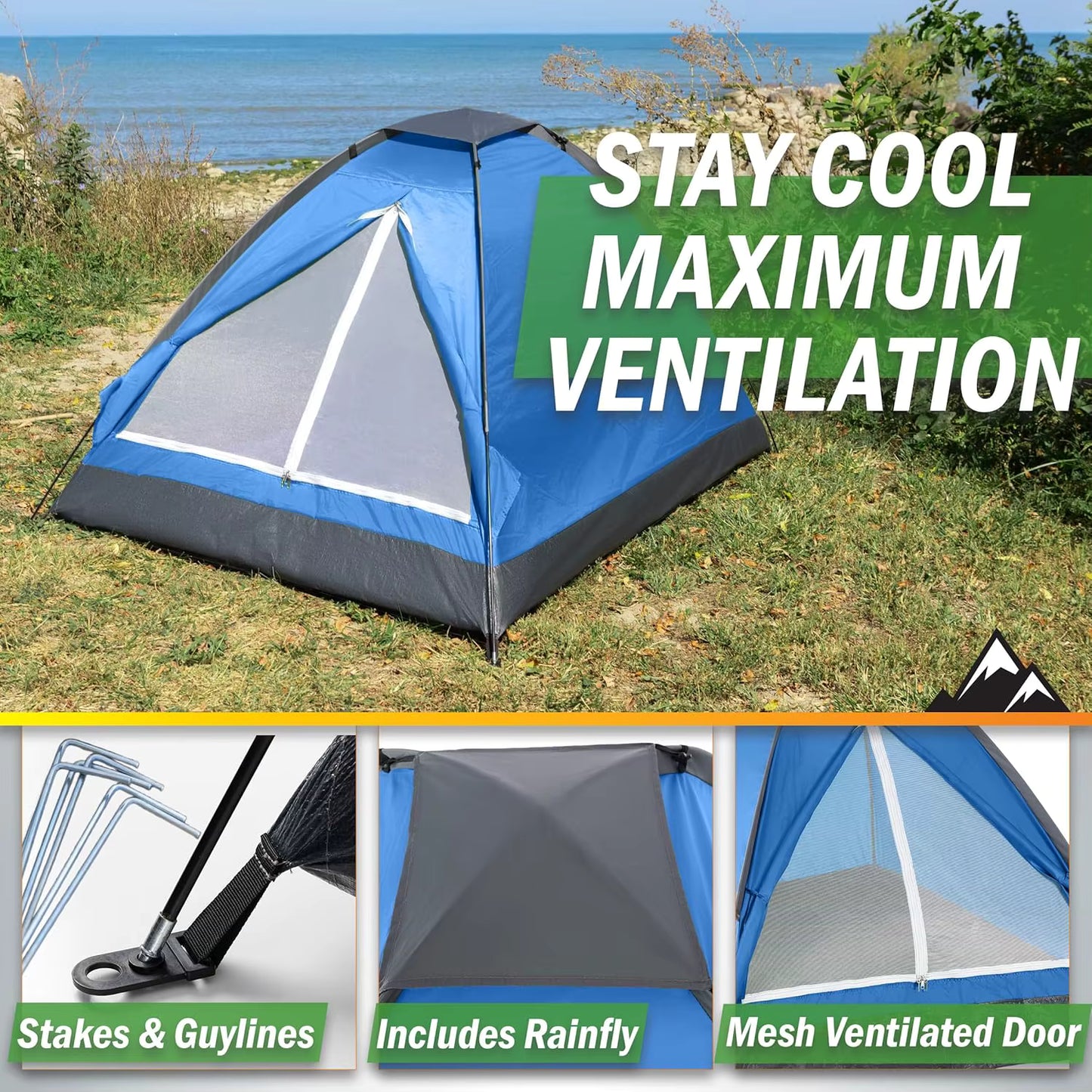 Portable 2 Person Backpacking Tent Lightweight Design With Rain Fly and Storage Bag Easy Setup for Hiking Camping Activity