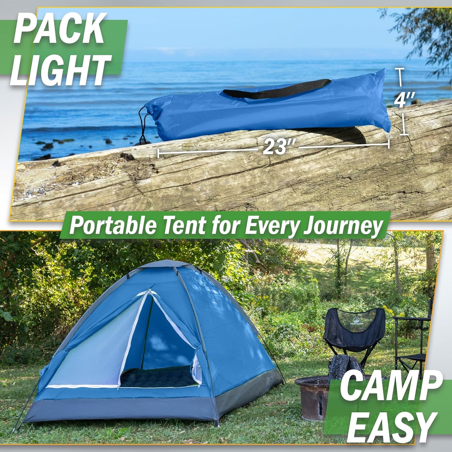 Portable 2 Person Backpacking Tent Lightweight Design With Rain Fly and Storage Bag Easy Setup for Hiking Camping Activity