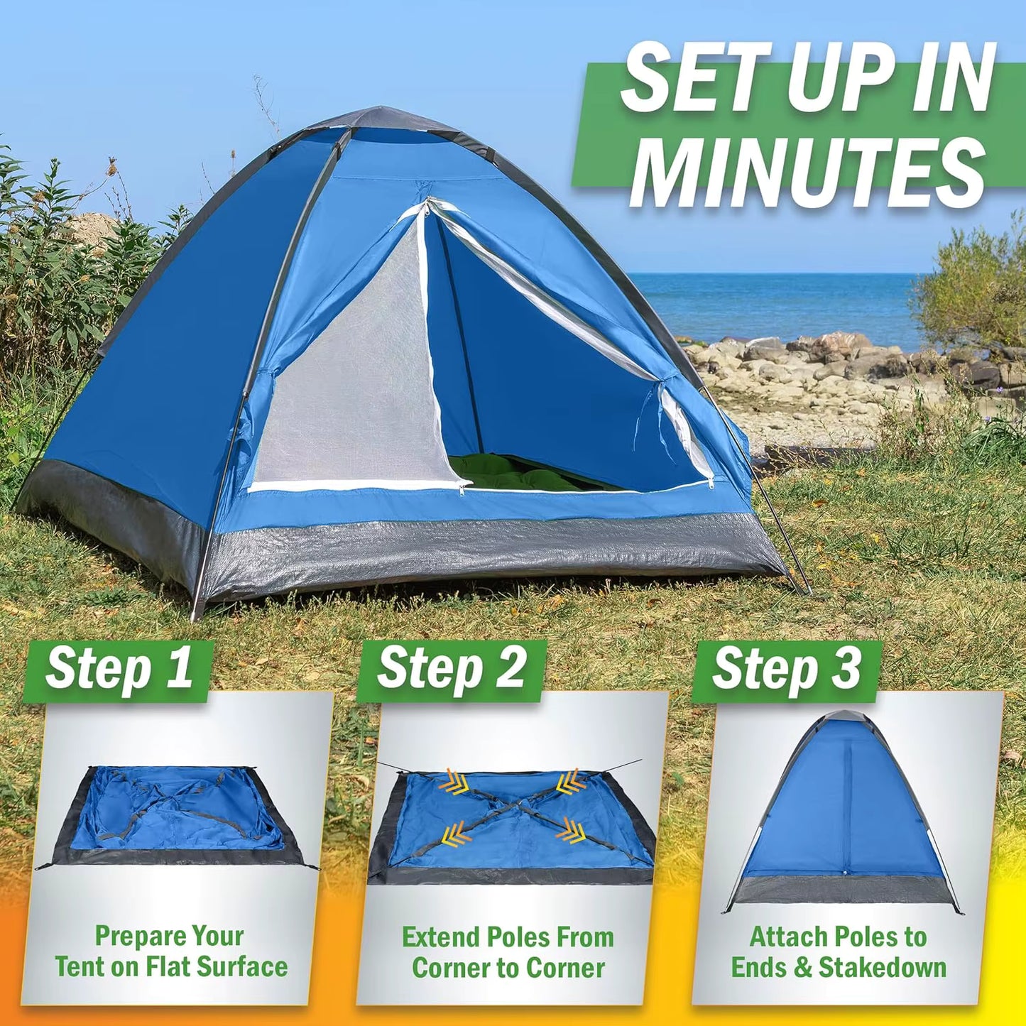 Portable 2 Person Backpacking Tent Lightweight Design With Rain Fly and Storage Bag Easy Setup for Hiking Camping Activity