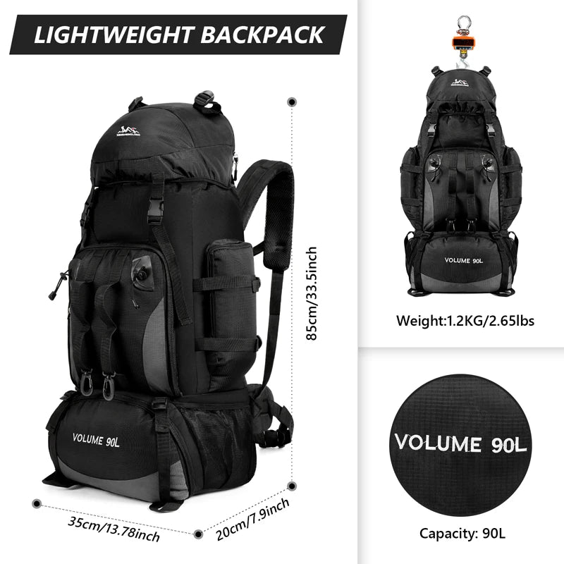 90L Waterproof Hiking Camping Backpack Trekking Bag Rucksack Large Capacity Travel Outdoor Sports Bags Camping Equipment Unisex