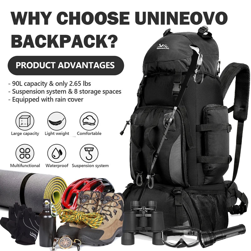 90L Waterproof Hiking Camping Backpack Trekking Bag Rucksack Large Capacity Travel Outdoor Sports Bags Camping Equipment Unisex